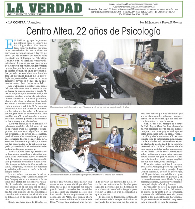 Diario La Verdad, Altea 22 años de psicologia